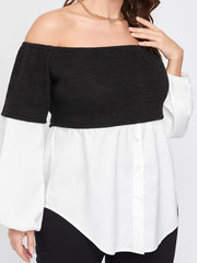  Contrast Colorblock Off Shoulder Shirt Women's Plus Street Style Top