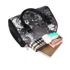 Gothic Skeleton Skull Print Handbags PU Leather Boston Bag