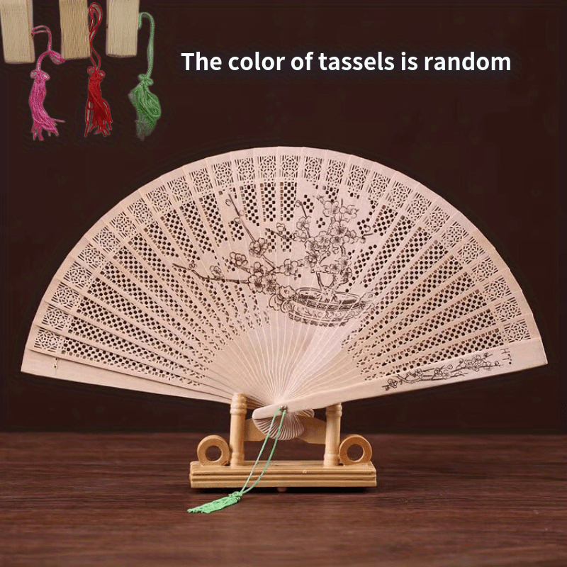 Chinese Style Hollow Wooden Fan Ancient Style Painted Folding Fan