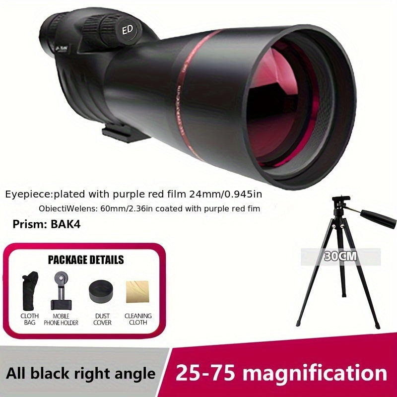 High Power Bird Watching Monocular Telescope 25-75X60