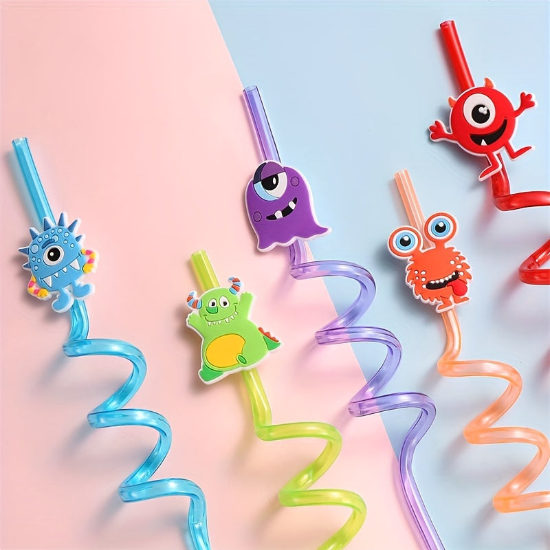 24 Pack Monster Themed Crazy Straws for Parties - PP Plastic