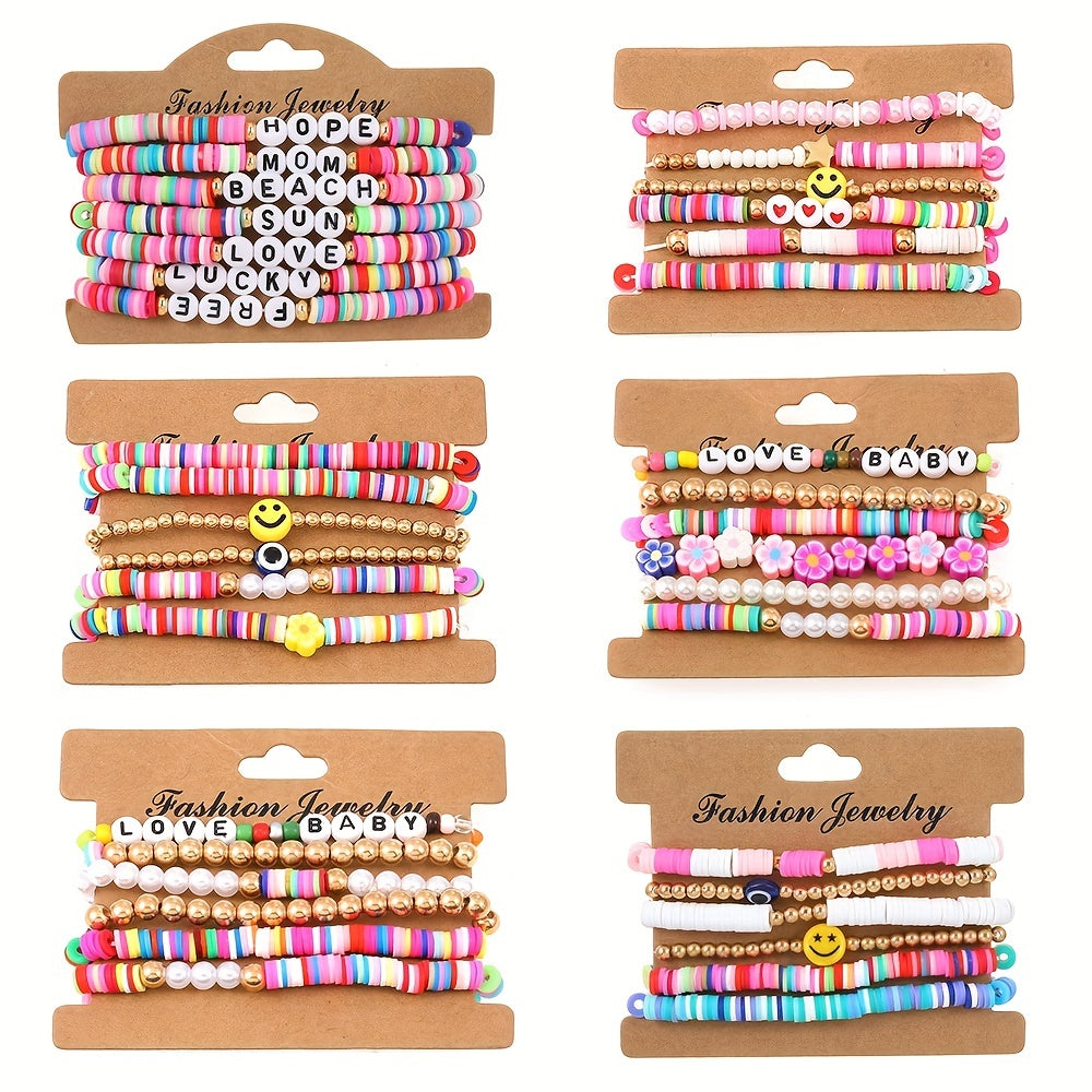 Colorful Soft Pottery Beaded Bracelet Stretch Stacking Bracelets For Girls