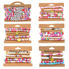 Colorful Soft Pottery Beaded Bracelet Stretch Stacking Bracelets For Girls