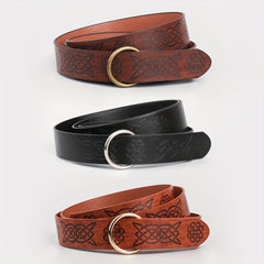 Medieval Knight Cosplay Belt Embossed PU Leather O Ring Viking Renaissance