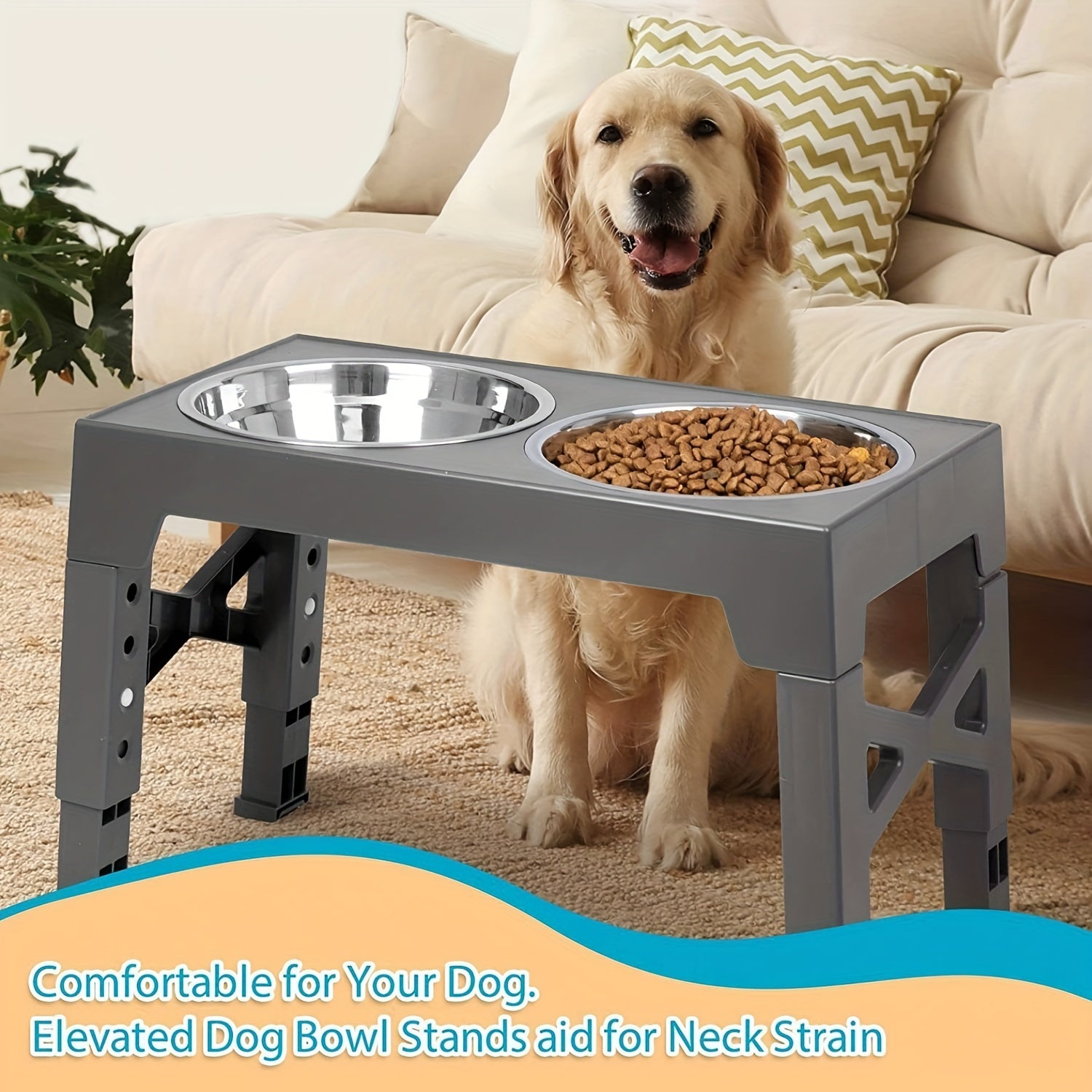 Adjustable Elevated Dog Bowls with 2 Stainless Steel Bowls