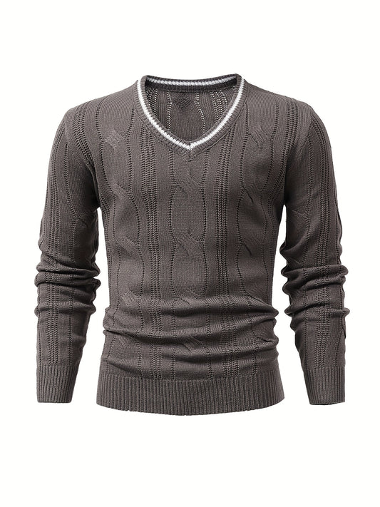 Stretch Knit V Neck Pullover Sweater for Men