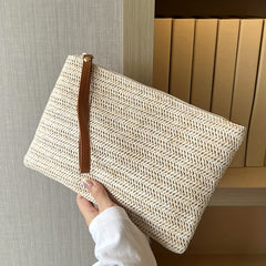 Straw Woven Clutch Bag Braided Waist Purse Zipper Handbags