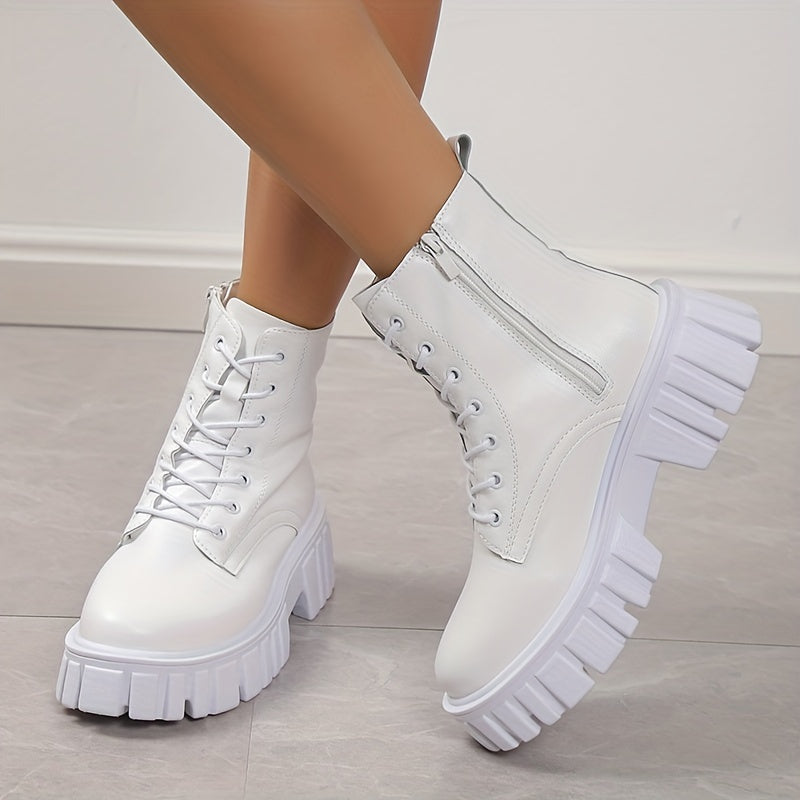 Platform Combat Boots Zipper & Lace Up Short Boots