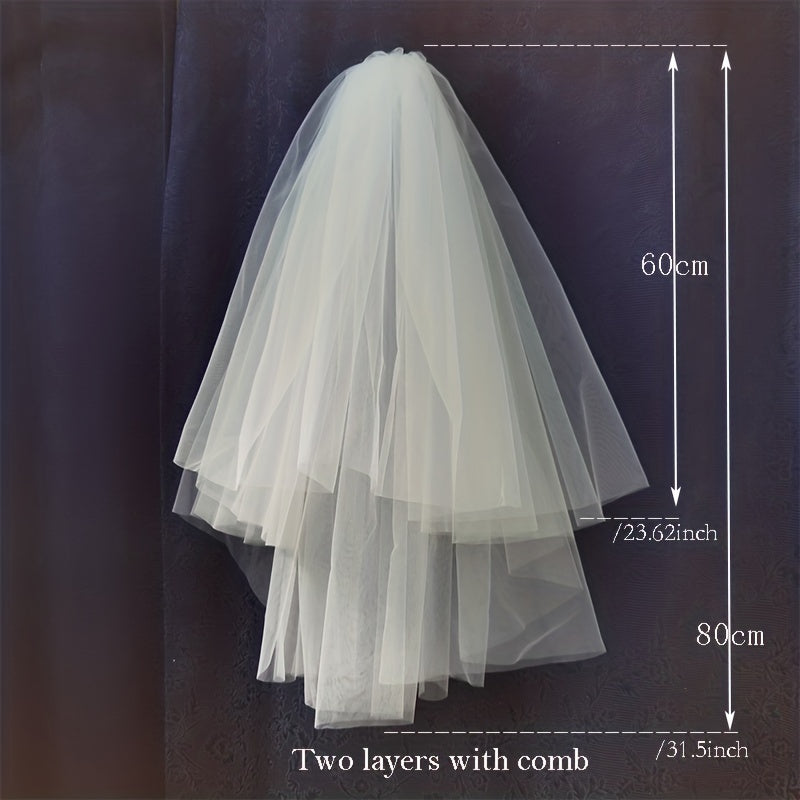 Bride Veil Tulle 2 Layers Veil With Comb Baroque Style Head Piece