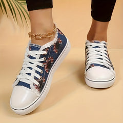 Floral Print Canvas Lace-Up Low Flat Casual Sporty Shoes