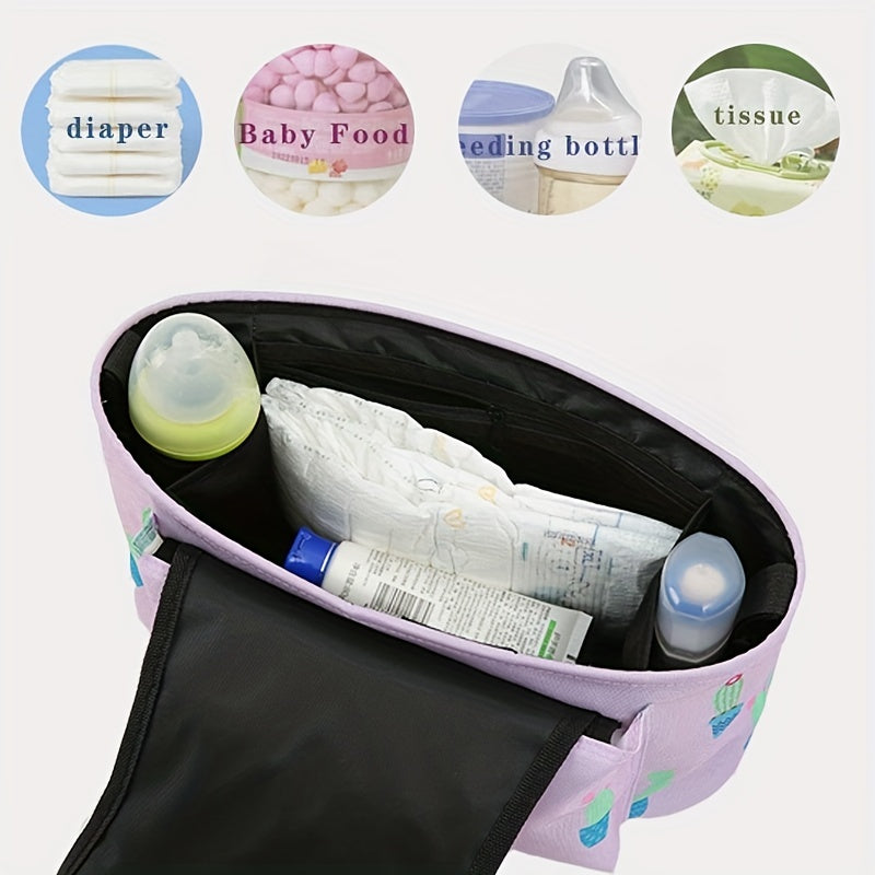 Universal Baby Stroller Storage Bag with Wipes Clip & Reversible Pouch