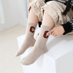 5 Pairs Kids Letter C Print Crew Socks Breathable