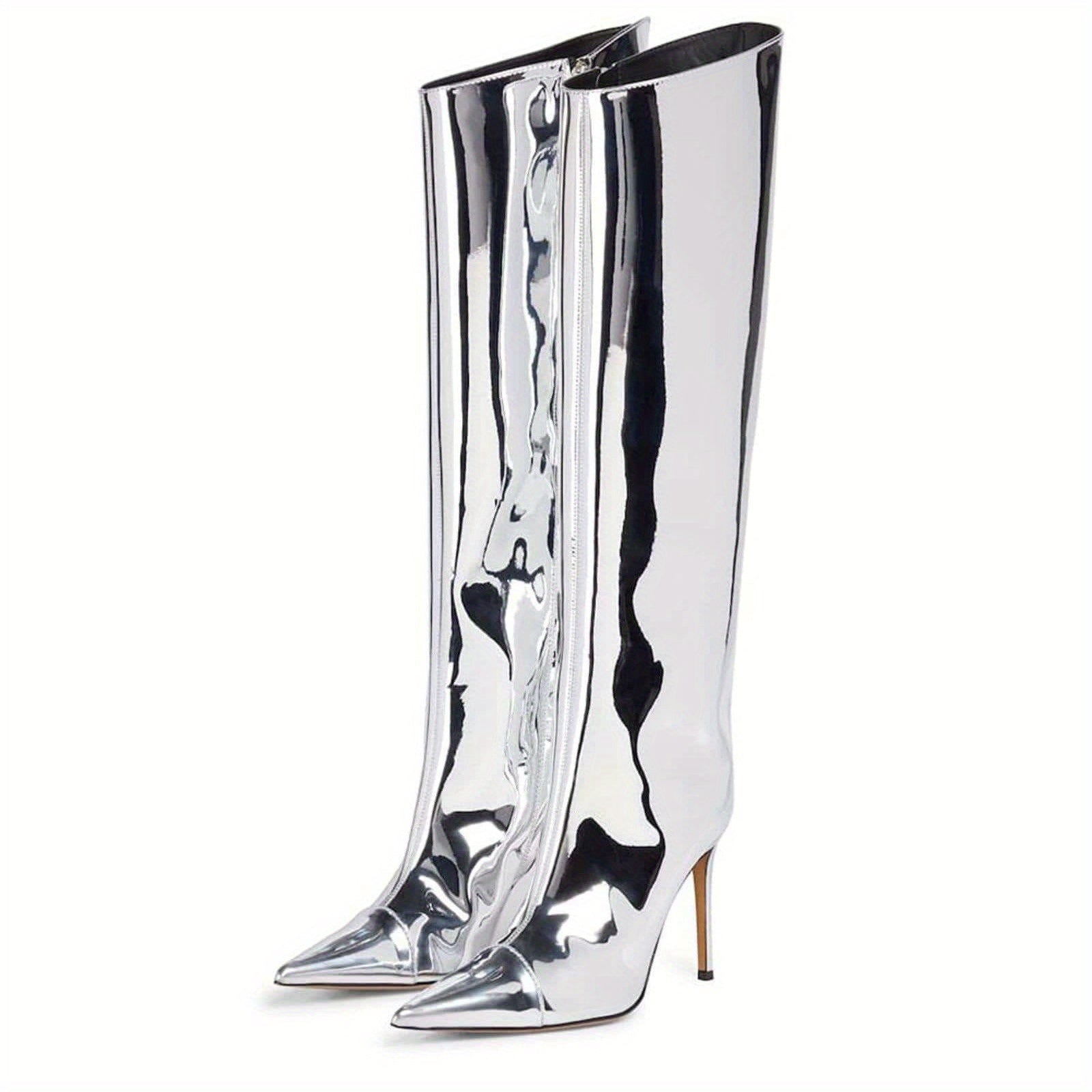 Women's Patent Leather Long Boots Stiletto Heel Over Knee Shoes