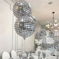 4D Large Silver Disco Balloons for Outdoor Party Decorations