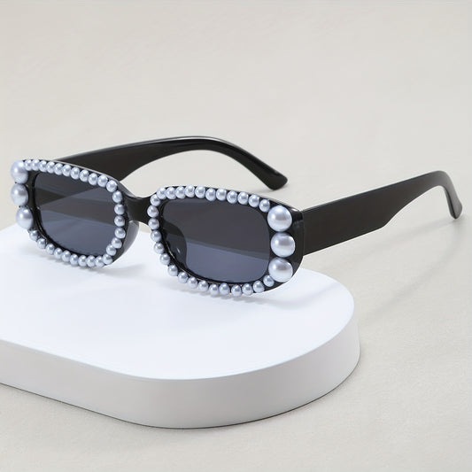 Y2K Faux Pearl Rectangle Sunglasses Women UV400