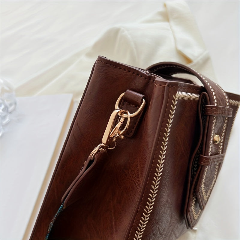 Vintage Crossbody Tote Bag Retro Square Shoulder Bag Classic Handbag
