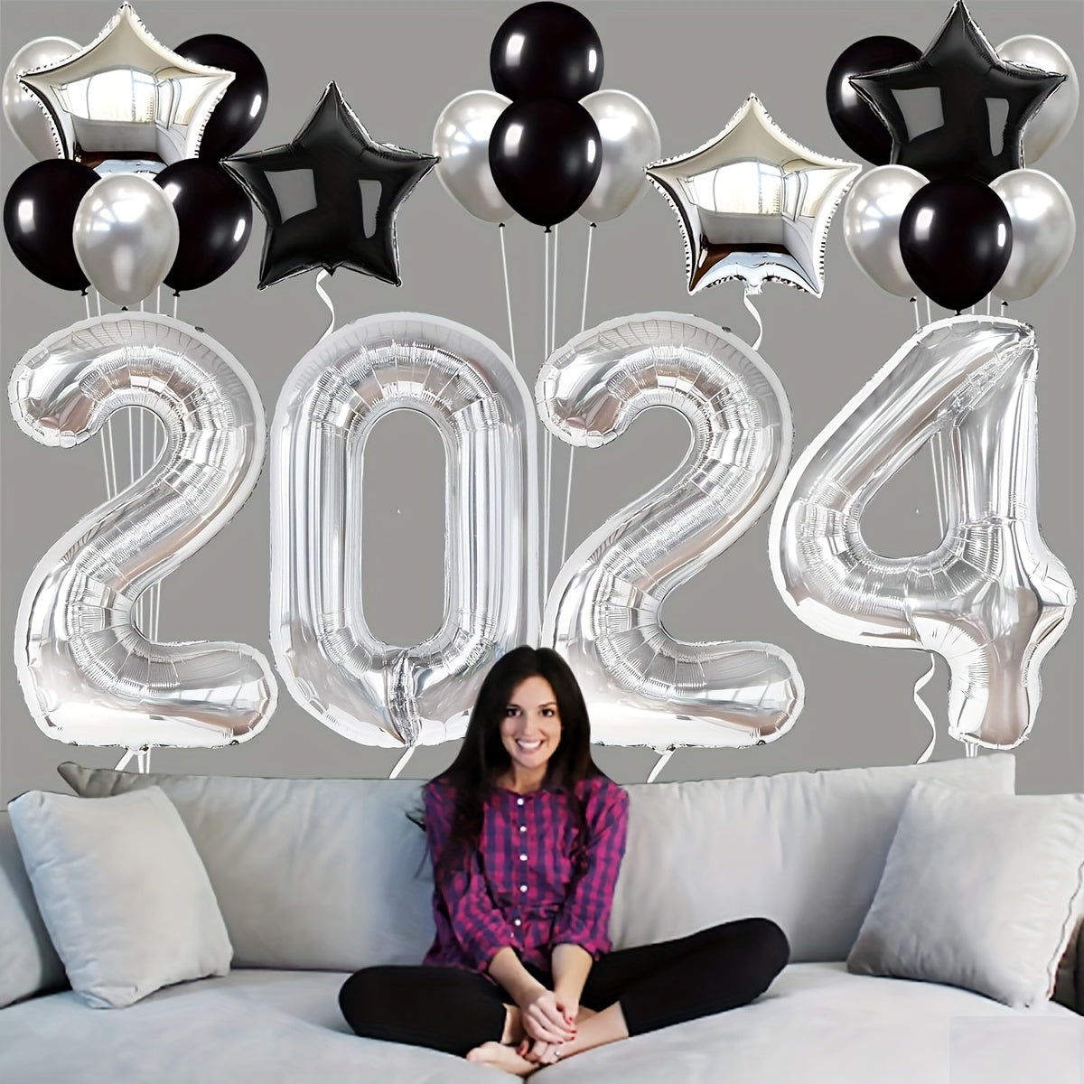 24pcs Silvery Year Theme Party Balloon Decoration Set