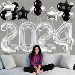 24pcs Silvery Year Theme Party Balloon Decoration Set