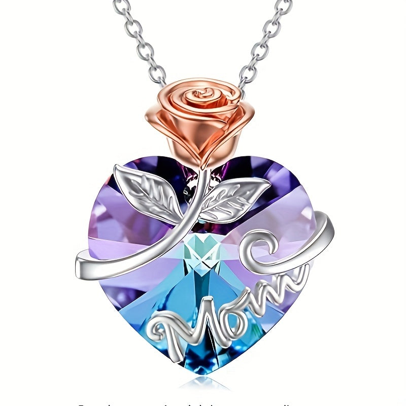 Heart Shaped Crystal Necklace Mother's Pendant Necklace