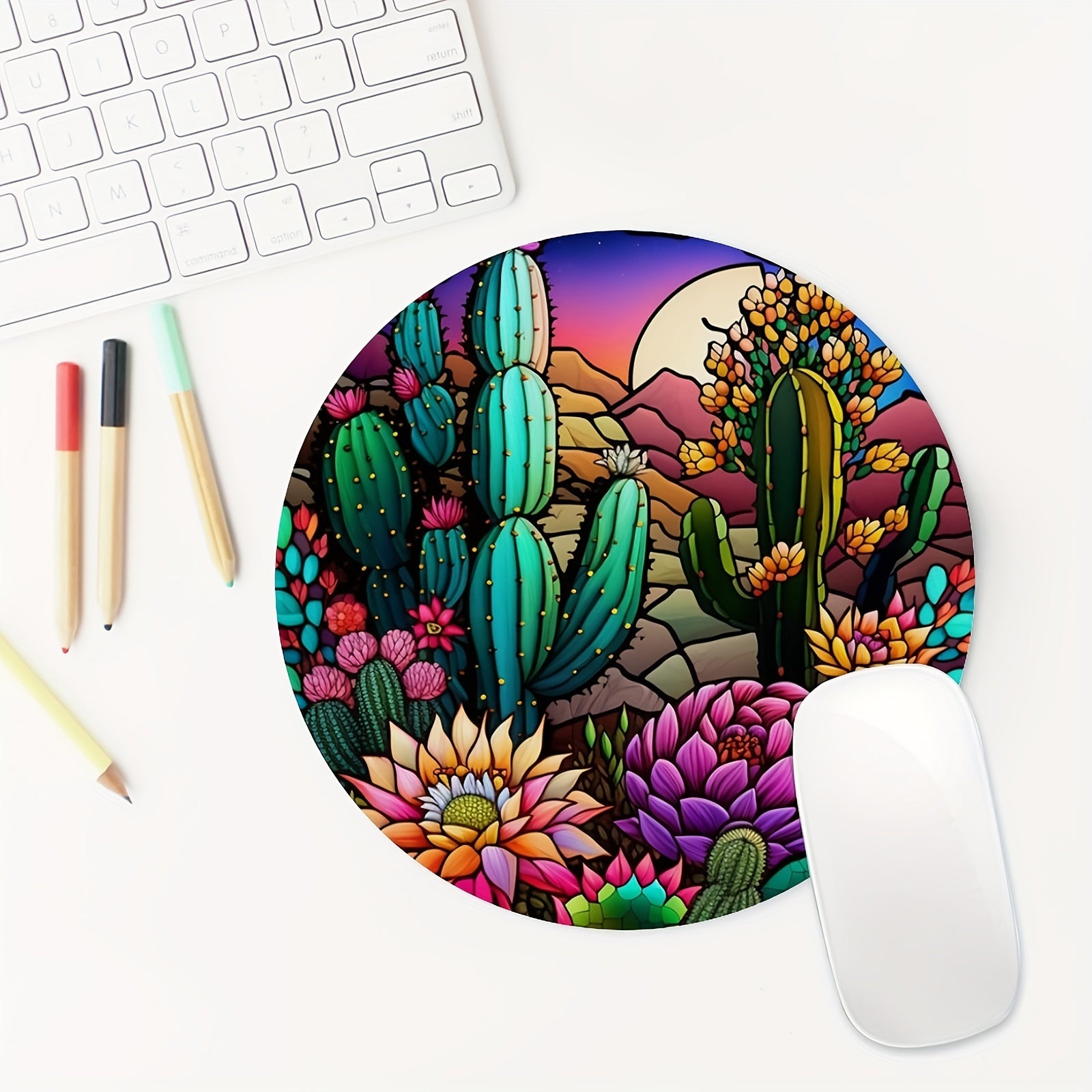 Cactus Stained Glass Round Mouse Mat Mouse Pad