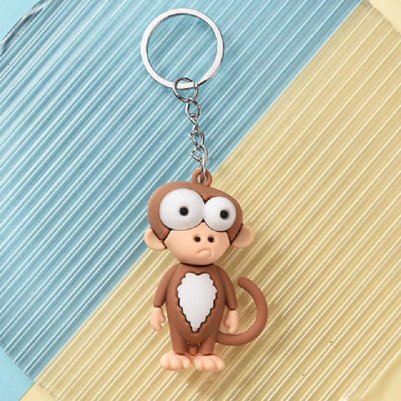 Cartoon Couple Car Keychain PVC Elephant Lion Funny Toy Key Ring