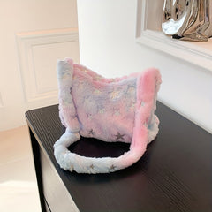 Star Pattern Shoulder Bag Plush Multicolor Square Bag Zipper Closure