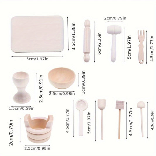 11pcs Unpainted Wooden Kitchen Baking Props DIY Ornaments