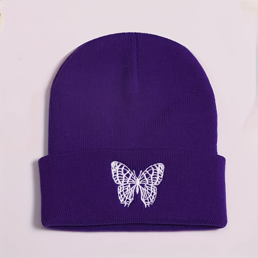 Butterfly Embroidery Knitted Hat Ski Outdoor Warm Hat