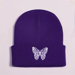 Butterfly Embroidery Knitted Hat Ski Outdoor Warm Hat