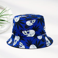 Skull Leaf Print Reversible Bucket Hat Lightweight Unisex Fisherman Cap