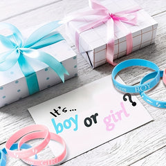 24pcs Team Boy Girl Gender Reveal Silicone Bands Pink & Mustache