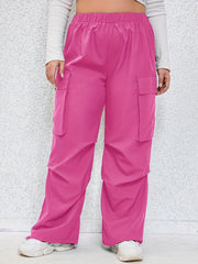  Solid High Rise Wide Leg Cargo Pants