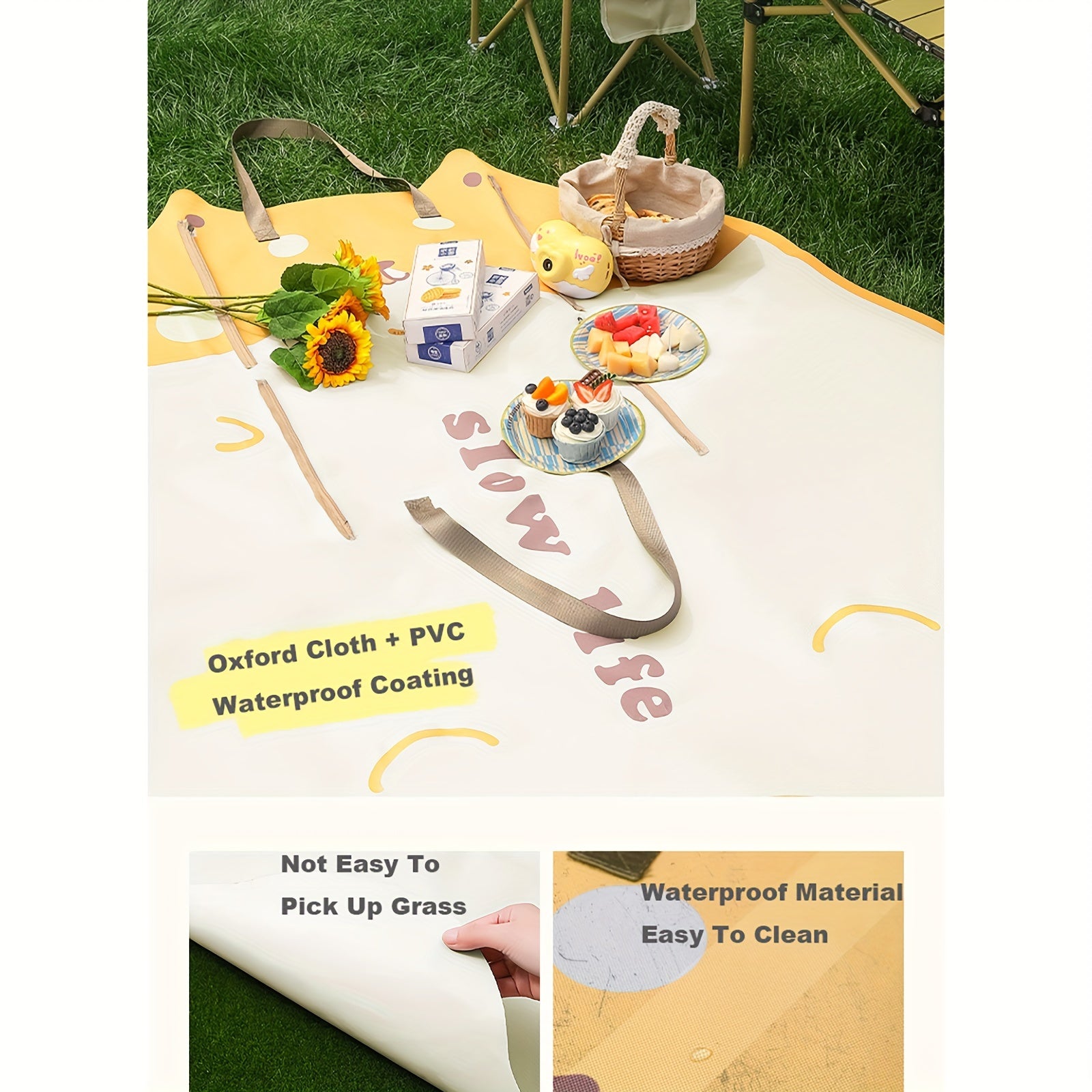 2 in 1 Foldable Picnic Mat Cartoon Pattern Waterproof Durable Pad