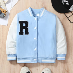 Boys R Embroidered Baseball Collar Varsity Jacket