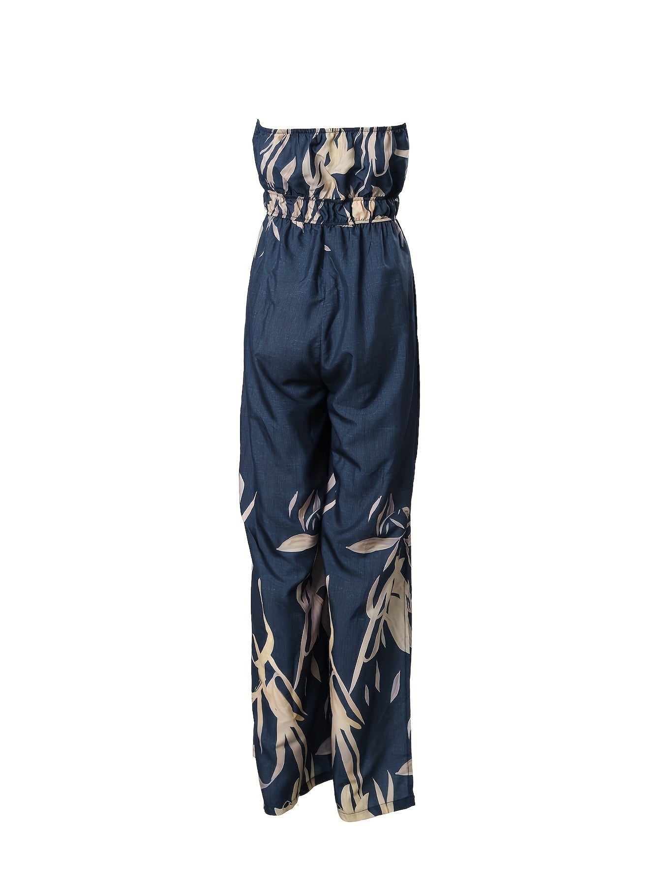 Floral Print Split Halter Neck Jumpsuit Backless Wide Leg Jumpsuit
