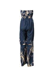Floral Print Split Halter Neck Jumpsuit Backless Wide Leg Jumpsuit