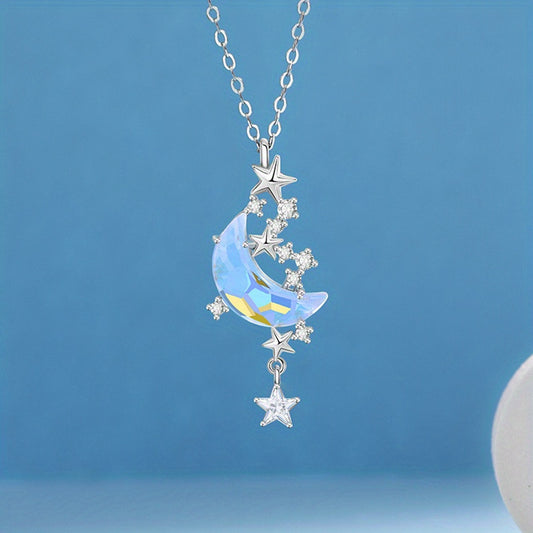 Moonstone Star Pendant Necklace Delicate Moon Splash Star River