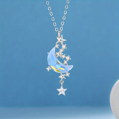Moonstone Star Pendant Necklace Delicate Moon Splash Star River