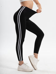 High Waist Yoga Leggings with Vertical Stripes for Sports