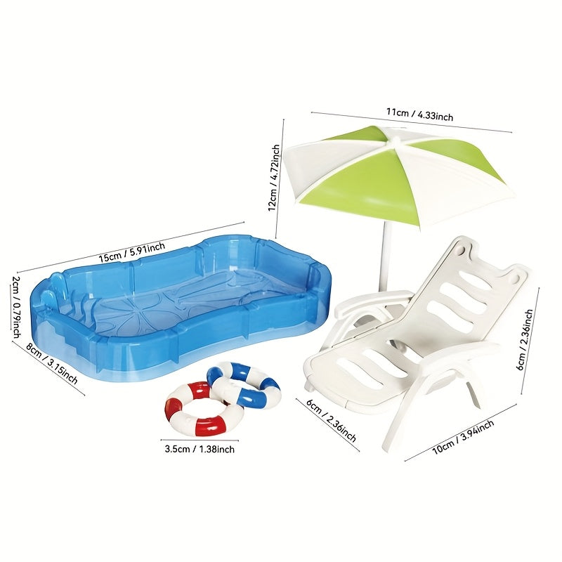 Mini Pool Float Umbrella Beach Chair Set for Dollhouse