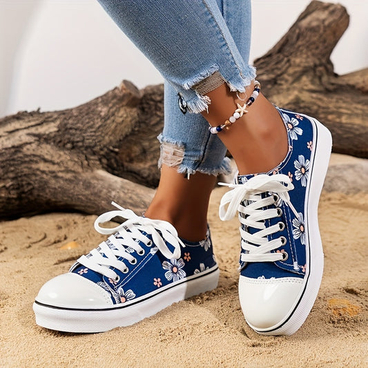 Women's Printed Canvas Lace-Up Sneakers Lightweight Comfortable Shoes