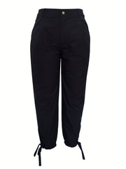 Solid Side Knot High Rise Button Fly Pants