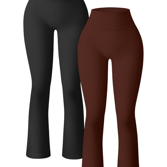 High Waist Ribbed Yoga Bootcut Leggings for Women