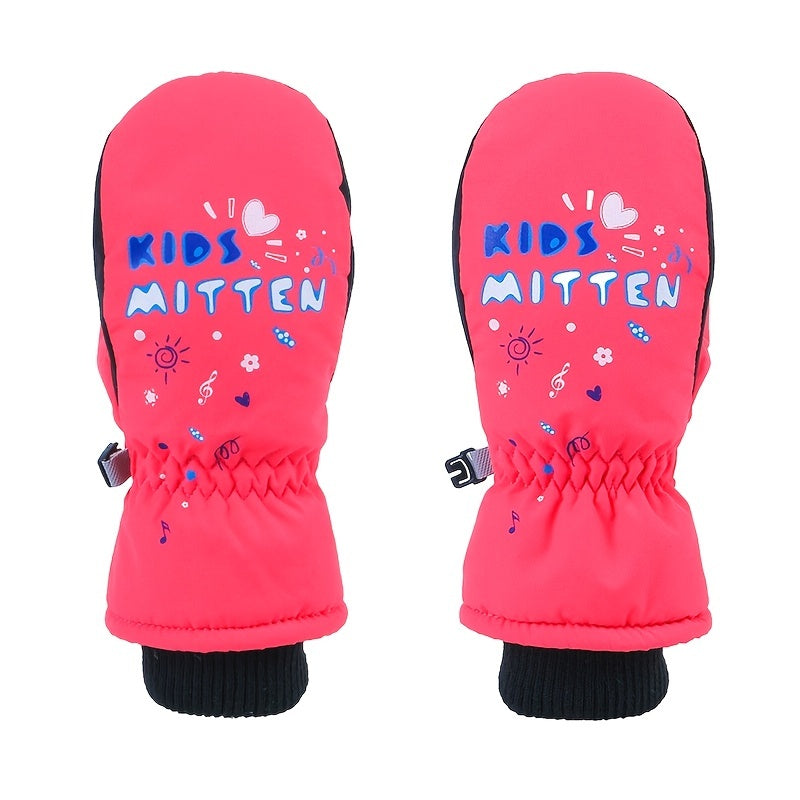 Kids Waterproof Letter Print Ski Gloves Winter Warm Outdoor Snow Riding