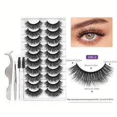 10 Pairs Volume False Eyelashes Set + Tweezers & Brushes