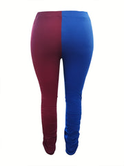  Colorblock Elastic Drawstring Ruched Leggings