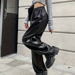  Faux Leather Wide Leg Trousers