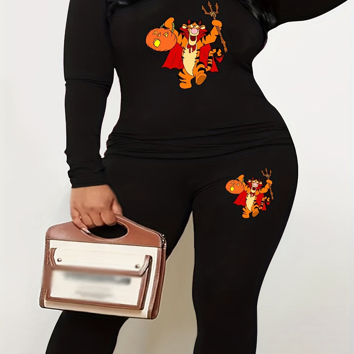  Halloween 2pcs Set Women's Plus Graphic Print Tee & Leggings Set