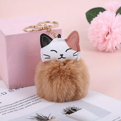 Cat Pom Plush Keychain Cartoon Animal Bag Key Chain Keyring Ornament