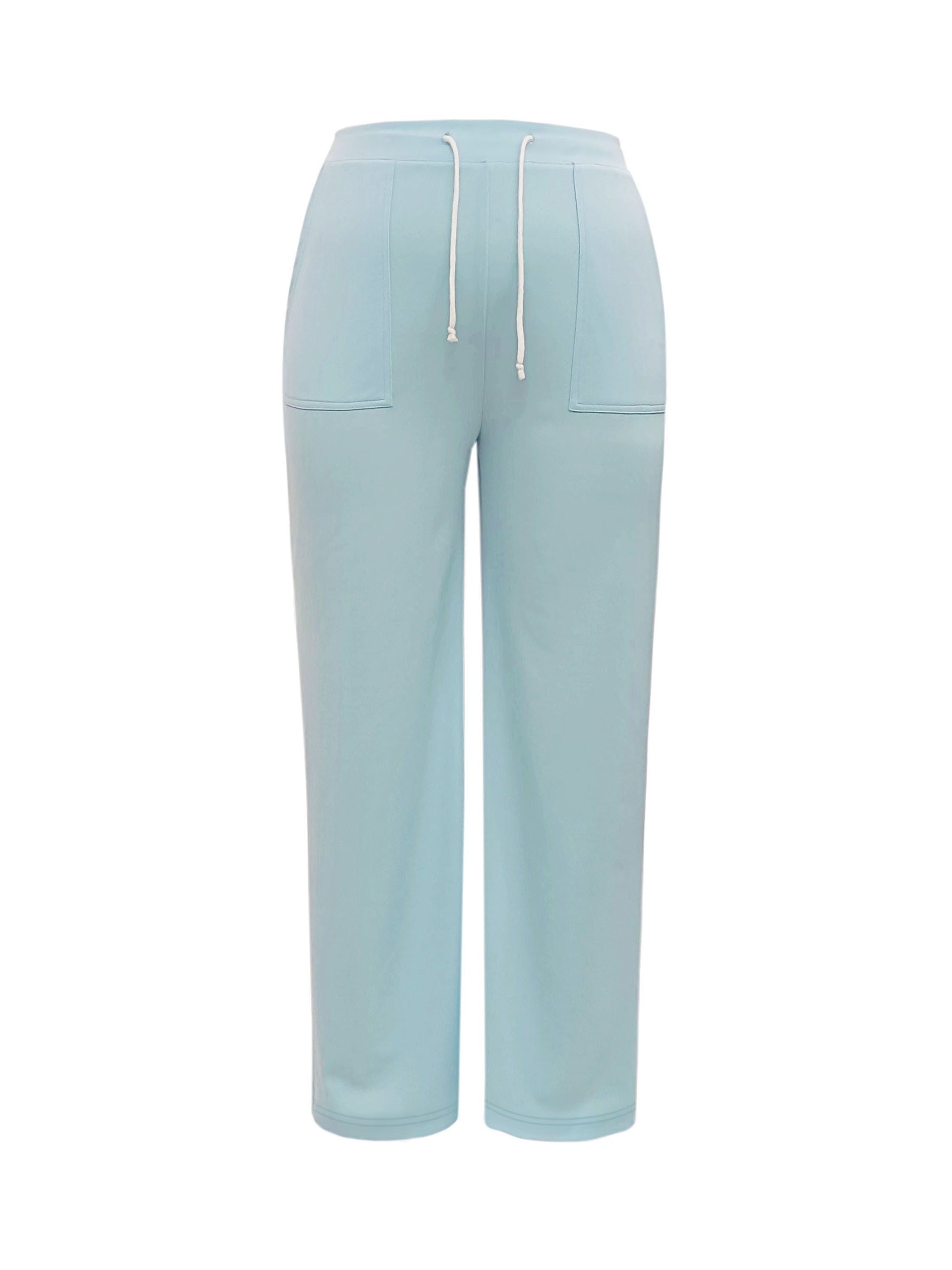  Solid Drawstring High Rise Straight Leg Crop Pants